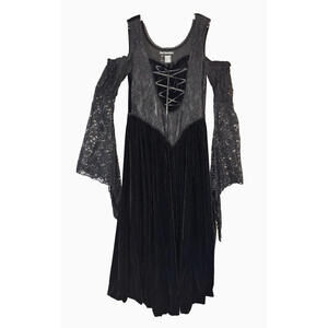 Subterranea Black Velvet Lace-up Gothic Dress Medieval Renaissance  Sz XL NWT